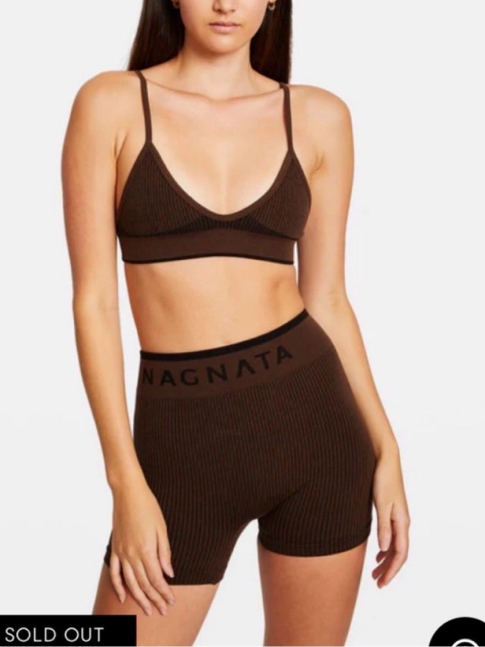Nagnata Ribbed High-Rise Merino Wool Blend Bike Shorts in Brown XS-S